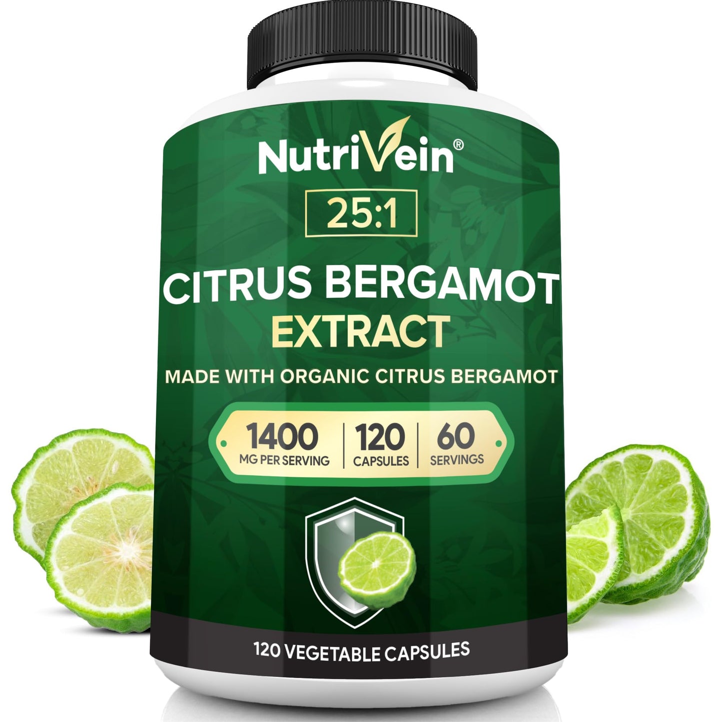 Nutrivein Premium Citrus Bergamot Supplement 1400mg 25:1 Bergamia Extract - 60 Day Supply (120 Capsules): Powerful Italian Citrus Bergamot 1400 mg+ - Maple Wellness Supplements