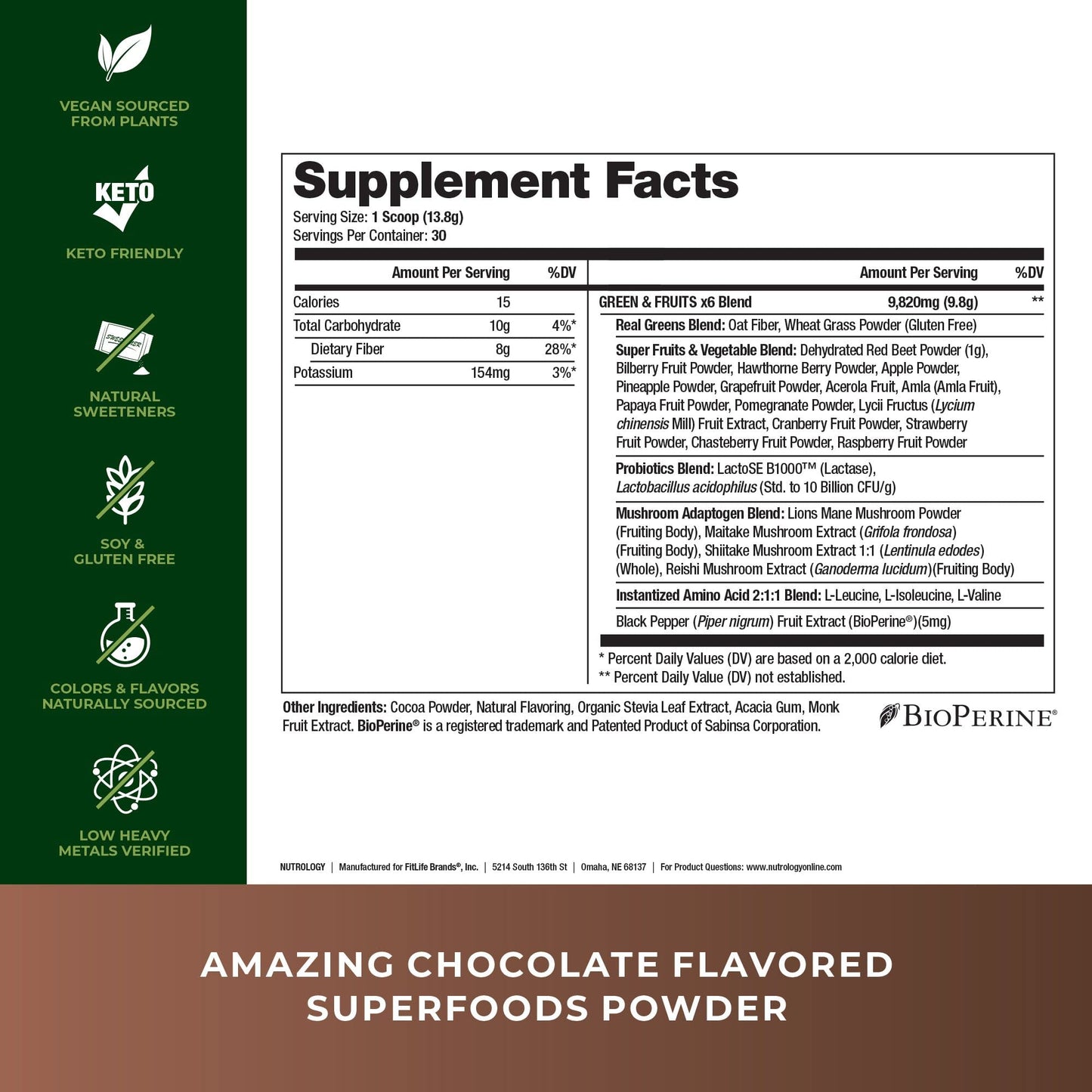 Nutrology Greens & Fruits Powder-Naturally Sourced Superfood, Chocolate (30 Servings) Zen Natural Magnesium Supplement (30 Servings) - Maple Wellness Supplements