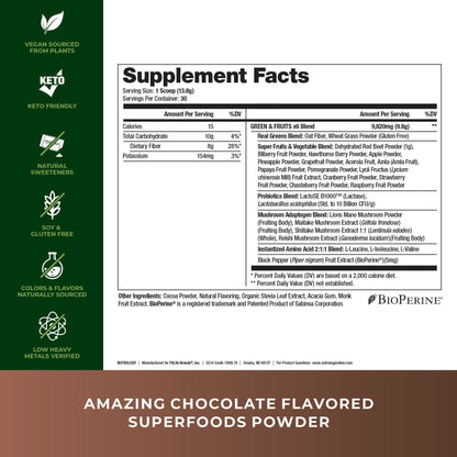Nutrology Greens & Fruits Powder-Naturally Sourced Superfood, Chocolate (30 Servings) Zen Natural Magnesium Supplement (30 Servings) - Maple Wellness Supplements