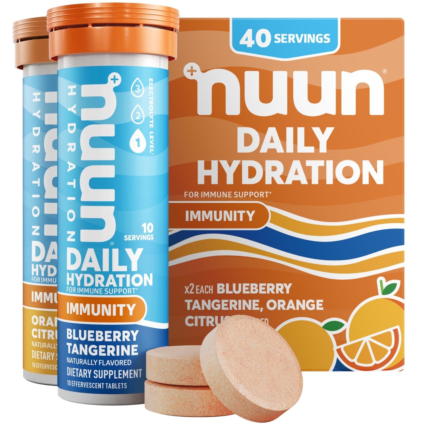 Nuun Immunity Electrolyte Tablets with Vitamin D, C, E, & A, Ginger, Elderberry, Magnesium & 4 Other Essential Electrolytes, Vegan, Blueberry Tangerine & Orange Citrus, 4 Pack (40 Servings Total) - Maple Wellness Supplements