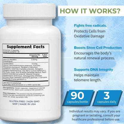 NuVi Global Stemforte Plus Stem Cell and Telomere Supplements – Cell Regeneration, Cell Growth & Telomere Support for Healthy Aging & Cellular Health – 90 Capsules for Men & Women - Maple Wellness Supplements