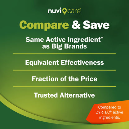 Nuvicare 24-Hour Allergy Medicine - Cetirizine Hydrochloride 10mg Tablets - Compare to the Active Ingredient in Zyrtec Antihistamine Meds - Generic Allergy Pills for All Day Allergy Relief (100 Count) - Maple Wellness Supplements