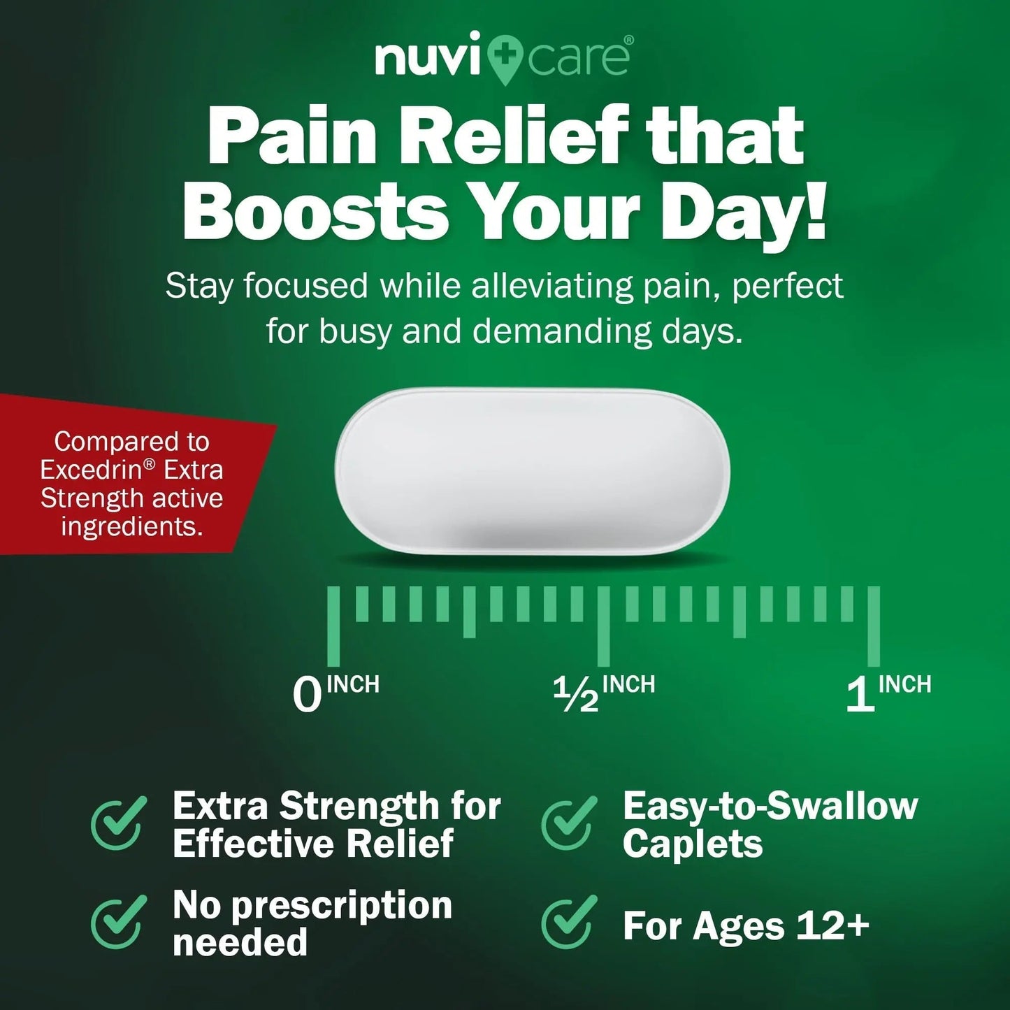NUVICARE Headache Relief with Acetaminophen 250 mg, Aspirin (NSAID) 250 mg, Caffeine 65 mg - Temporary Relief of Minor Aches & Pains - Compare to Excedrin Extra Strength Pain Reliever (2 Pack) - Maple Wellness Supplements