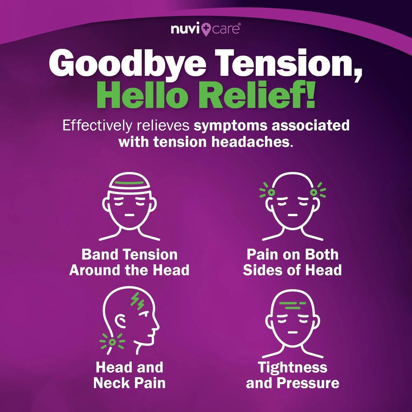 Nuvicare Tension Headache Relief Pills with 500mg Acetaminophen and 65mg Caffeine - Non Aspirin Pain Reliever Aid - Compare to Active Ingredient in Aspirin Free Excedrin Tension Headache (100 Caplets) - Maple Wellness Supplements