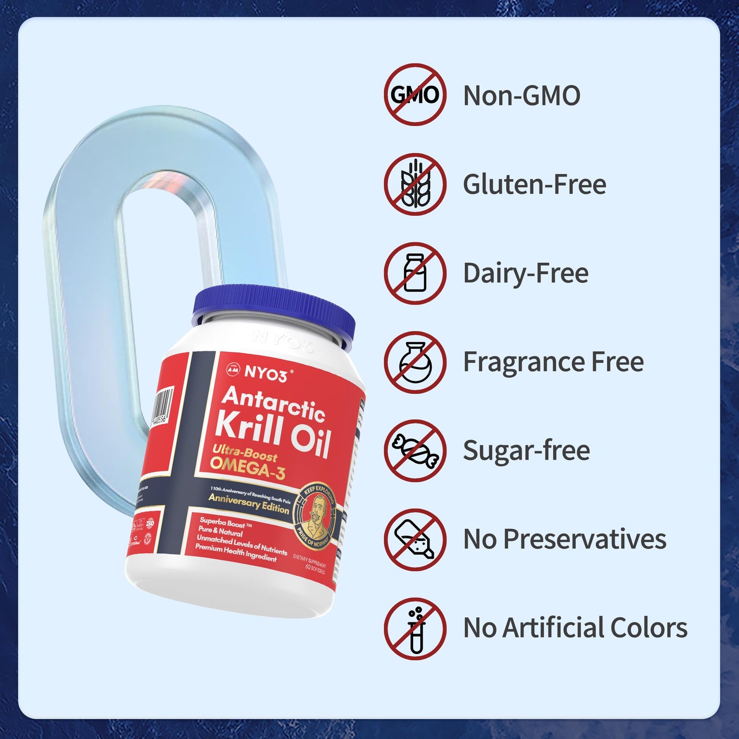 NYO3 Antarctic Krill Oil 1000mg Omega 3 Supplement, EPA & DHA, 90 Softgels Astaxanthin - Maple Wellness Supplements