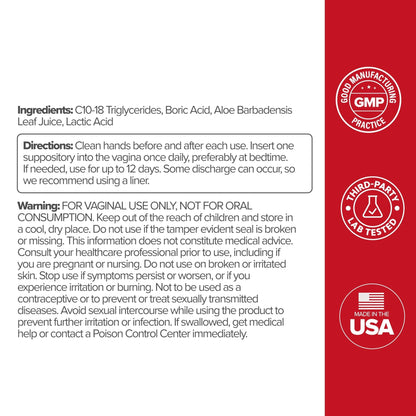 O Positiv URO Boric Acid Vaginal Suppository – with Lactic Acid, and Aloe for Fast Relief and Vaginal Odor Control – Vegan, Free from Parabens, Dyes, and Fragrances – 12 Count (Pack of 1) - Maple Wellness Supplements