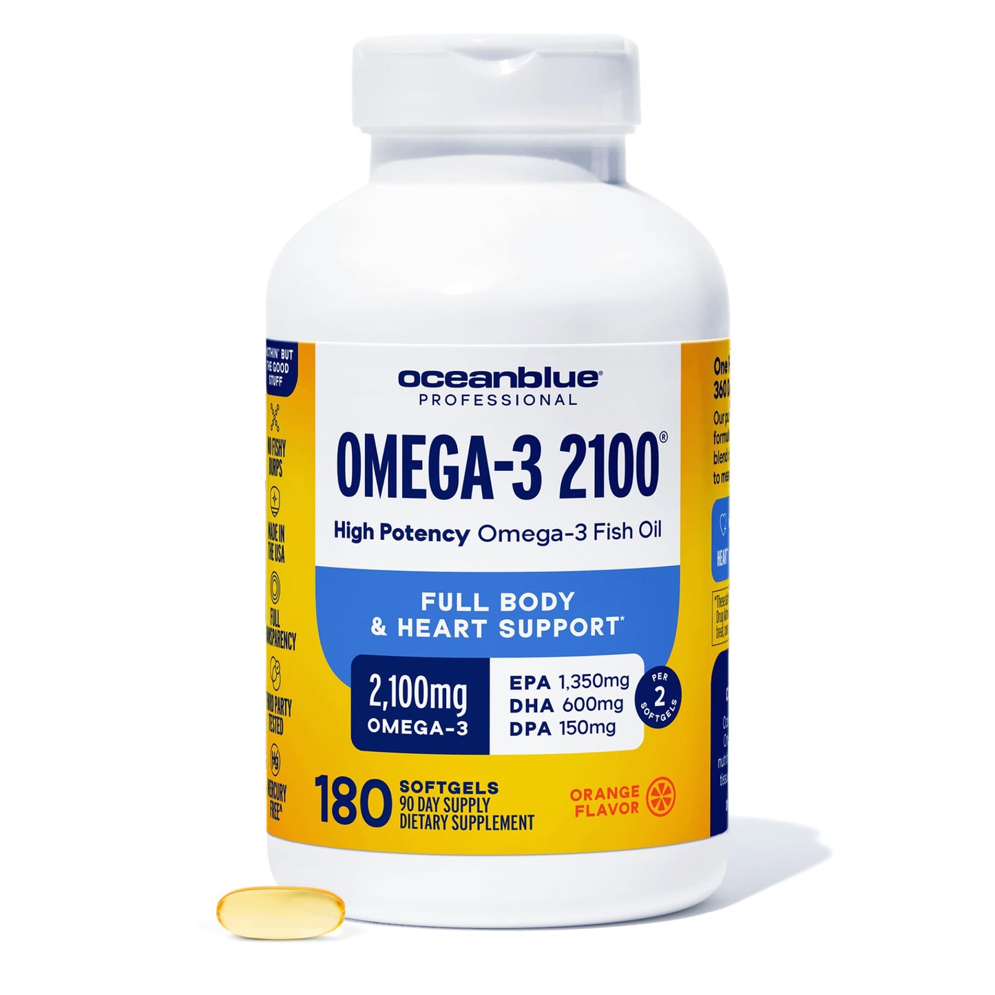 Oceanblue Professional Omega-3 2100 – 180 ct – Triple Strength Burpless Fish Oil Supplement with High-Potency EPA, DHA, DPA - Maple Wellness Supplements