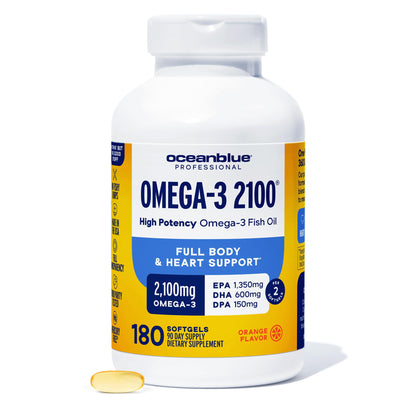 Oceanblue Professional Omega-3 2100 – 180 ct – Triple Strength Burpless Fish Oil Supplement with High-Potency EPA, DHA, DPA - Maple Wellness Supplements