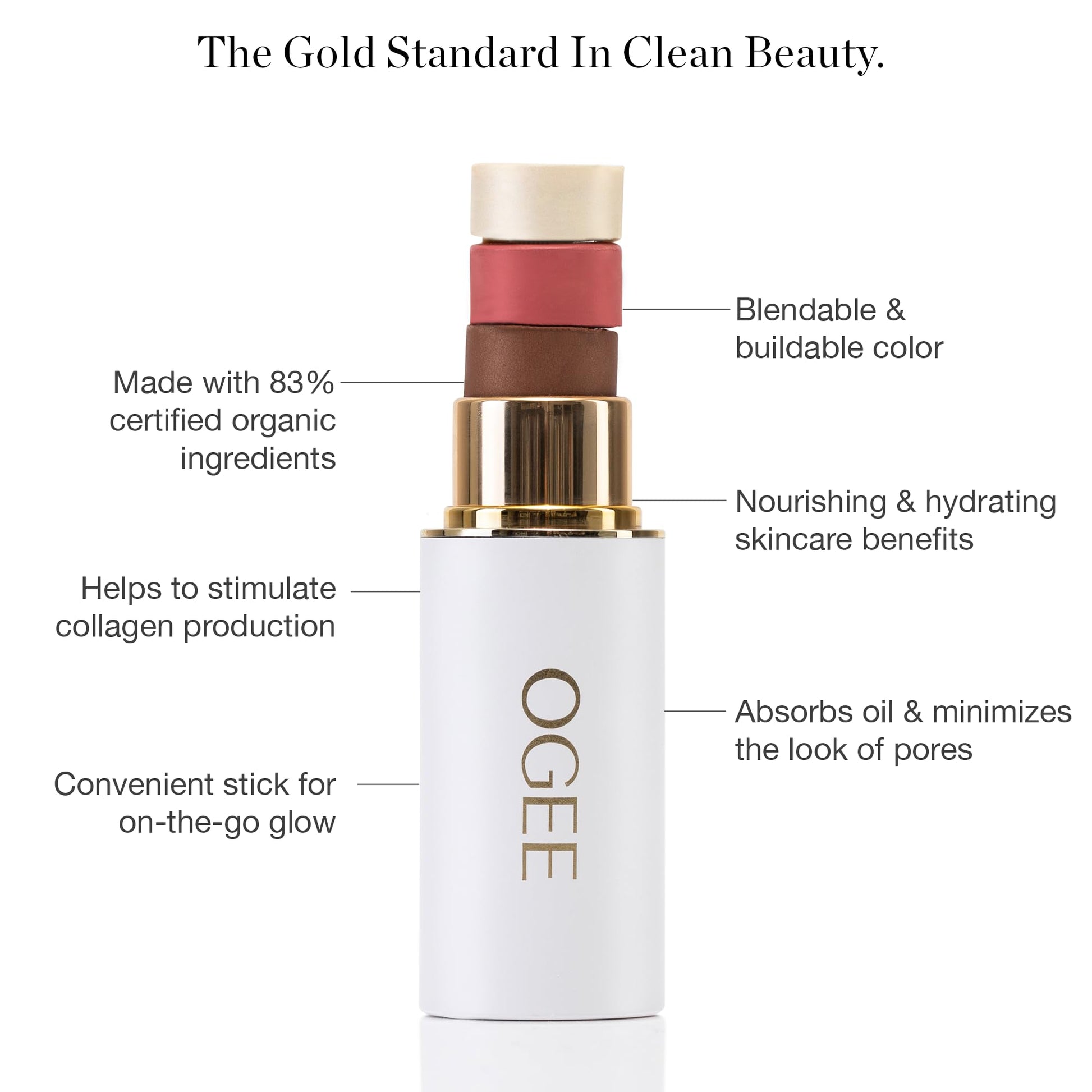 Ogee Sculpted Face Stick (ROSE QUARTZ - ROSE BLUSH) Certified Organic Blush Stick - Multi-Use Cream Blush Stick for Cheeks, Lips & Face - Maple Wellness Supplements