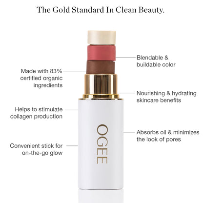 Ogee Sculpted Face Stick (ROSE QUARTZ - ROSE BLUSH) Certified Organic Blush Stick - Multi-Use Cream Blush Stick for Cheeks, Lips & Face - Maple Wellness Supplements