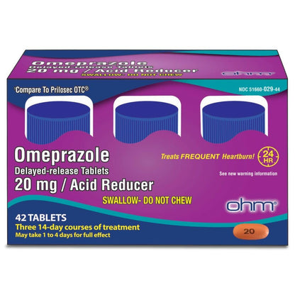 Ohm Omeprazole Delayed-Release Tablets, 20mg Acid Reducer, Treats Frequent Heartburn (12 Weeks of Supply, 84, Count) - Maple Wellness Supplements