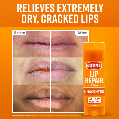 O'Keeffe's Lip Repair Unscented Lip Balm for Dry, Cracked Lips - Stick (3 Pack) - Moisturizer for Very Dry Lips - Maple Wellness Supplements