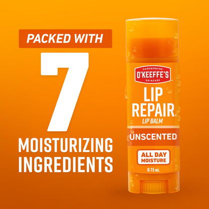 O'Keeffe's Lip Repair Unscented Lip Balm for Dry, Cracked Lips - Stick (3 Pack) - Moisturizer for Very Dry Lips - Maple Wellness Supplements