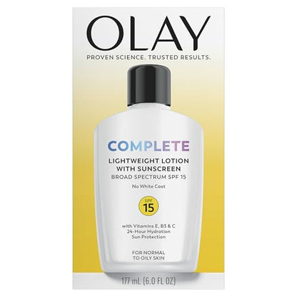 Olay Face Moisturizer, Complete with Sunscreen SPF 15, Daily Facial Lotion for Normal Skin, Lightweight Hydrating Broad Spectrum Sun Protection - Maple Wellness Supplements