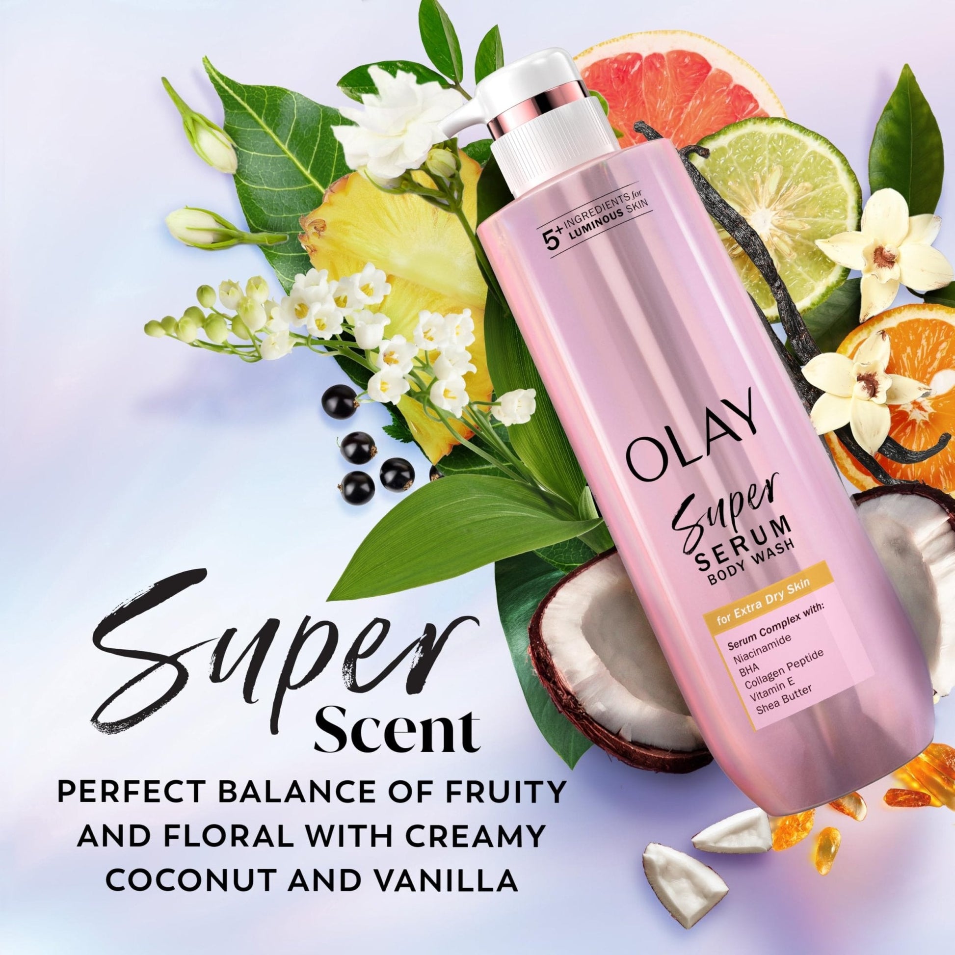 Olay Super Serum Body Wash for Extra Dry Skin, 24hr Long Lasting Hydration, 5+ Ingredient - Maple Wellness Supplements