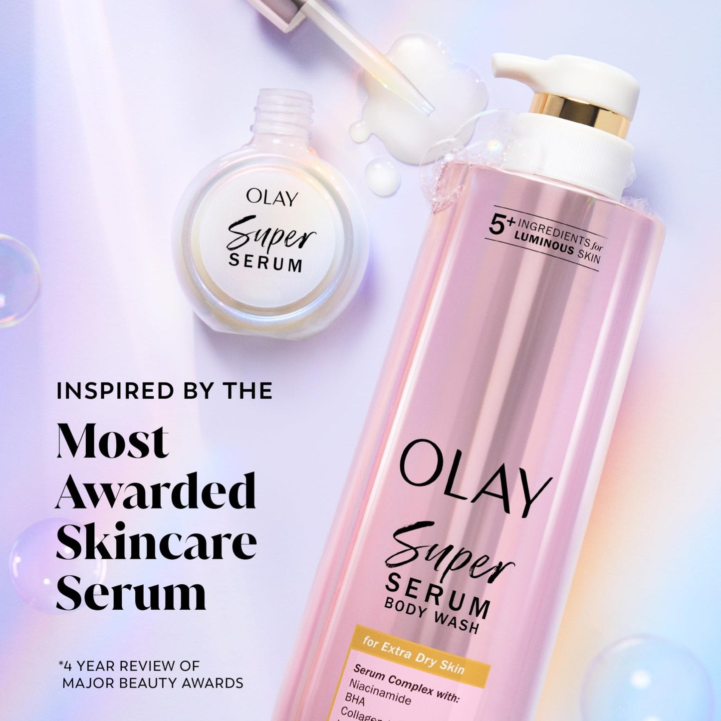 Olay Super Serum Body Wash for Extra Dry Skin, 24hr Long Lasting Hydration, 5+ Ingredient - Maple Wellness Supplements