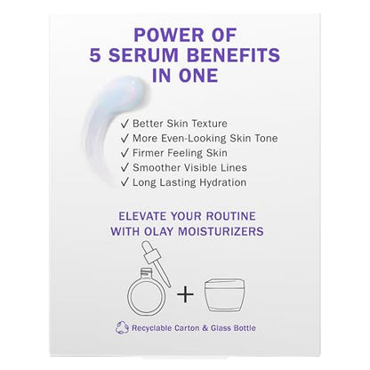 Olay Super Serum - Glow Serum for Face - Activated Niacinamide, Vitamin C & E, Collagen Peptide, AHA - 5-in-1 Benefits - Brightens, Hydrates, Smooths, Firms, Evens Tone, Proactive Anti-Aging, 1.7 Oz - Maple Wellness Supplements
