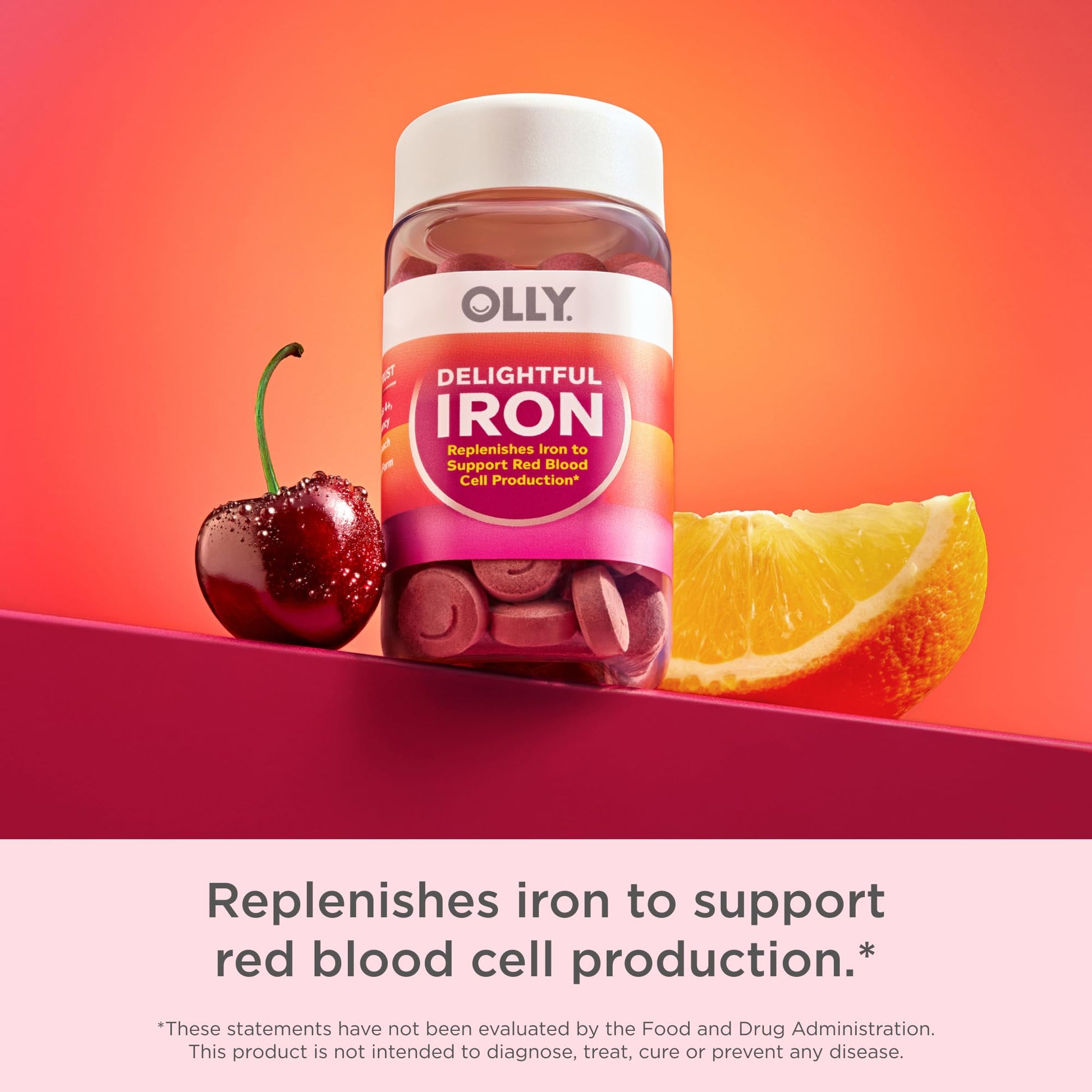 OLLY Delightful Iron Chewable Tablet, Iron Supplement from AB Fortis, Fruit Punch Flavored, 30 or 20 Day Supply - 60 Count - Maple Wellness Supplements
