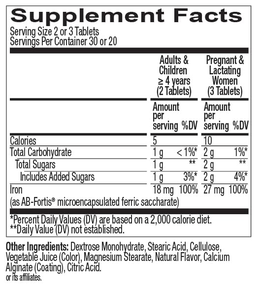 OLLY Delightful Iron Chewable Tablet, Iron Supplement from AB Fortis, Fruit Punch Flavored, 30 or 20 Day Supply - 60 Count - Maple Wellness Supplements