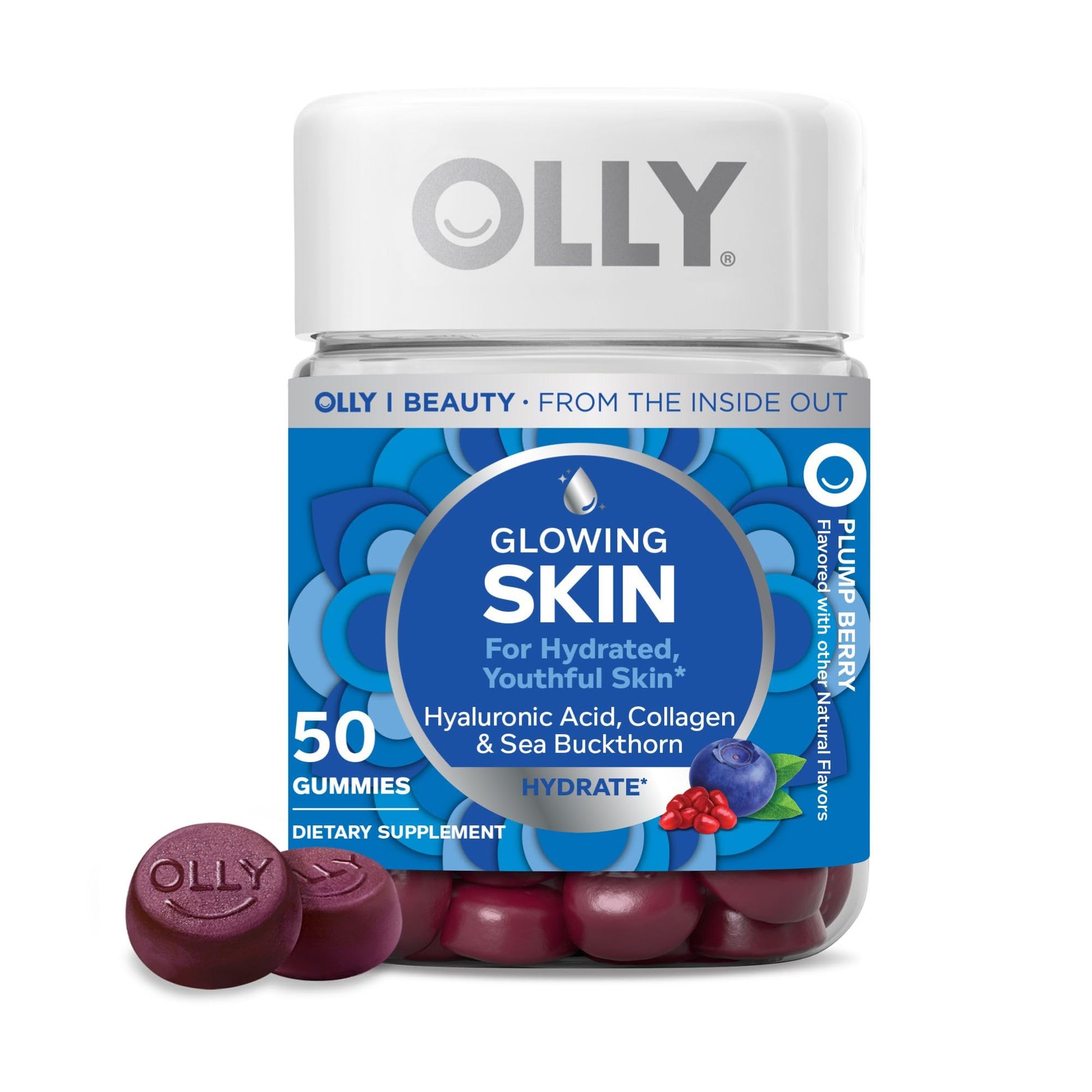 OLLY Glowing Skin Gummy, Hydrated & Youthful Skin,* Hyaluronic Acid, Collagen Peptides, Sea Buckthorn, Plump Berry Flavor - Maple Wellness Supplements