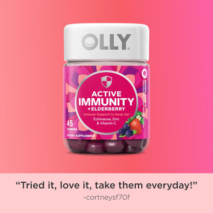 OLLY Immunity Gummy, Immune Support, Elderberry, Zinc, Vitamin C, Supplement, Berry Flavor, 15 Day Supply - 45 Count - Maple Wellness Supplements