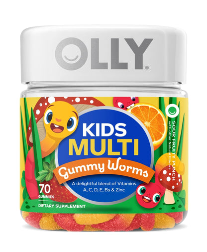OLLY Kids Immunity Gummy, Immune Support, Wellmune, Elderberry, Vitamin C, Zinc & Kids Multivitamin Gummy Worms, Overall Health and Immune Support, Vitamins and Minerals A, C, D - Maple Wellness Supplements