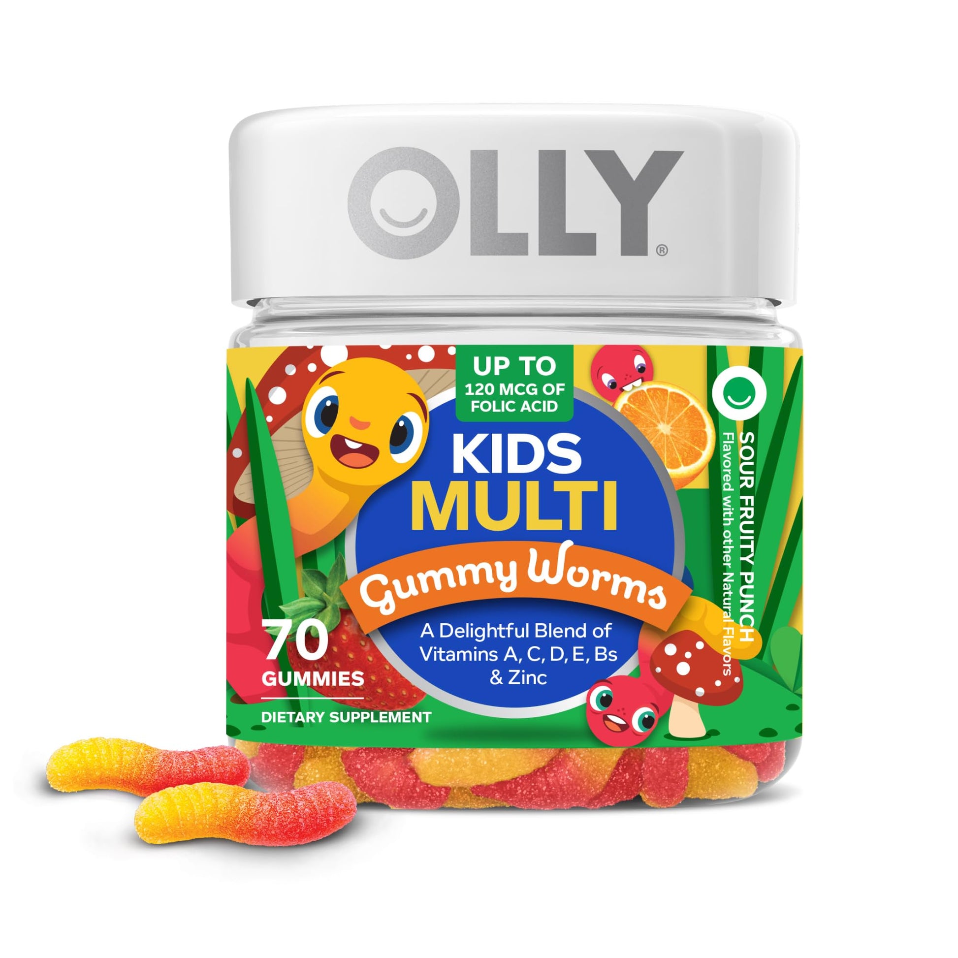 OLLY Kids Multivitamin Gummy Worms, Overall Health and Immune Support, Vitamins and Minerals A, C, D, E, Bs and Zinc, Chewable Supplement - Maple Wellness Supplements