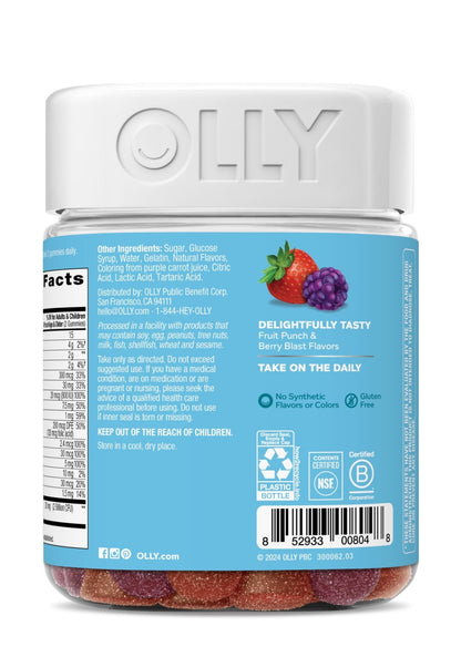OLLY Kids Multivitamin & Probiotic Gummy, Digestive Support, Vitamins A, D, C, E, B, Zinc, Chewable Supplement, Berry Flavor, 50 day supply - 100 Count - Maple Wellness Supplements