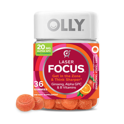 OLLY Laser Focus Gummy, Ginseng, Alpha GPC, B Vitamins, Berry Tangerine Flavor - 36 Count - Maple Wellness Supplements