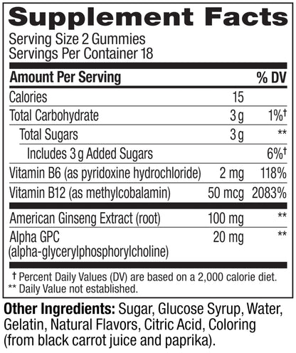 OLLY Laser Focus Gummy, Ginseng, Alpha GPC, B Vitamins, Berry Tangerine Flavor - 36 Count - Maple Wellness Supplements