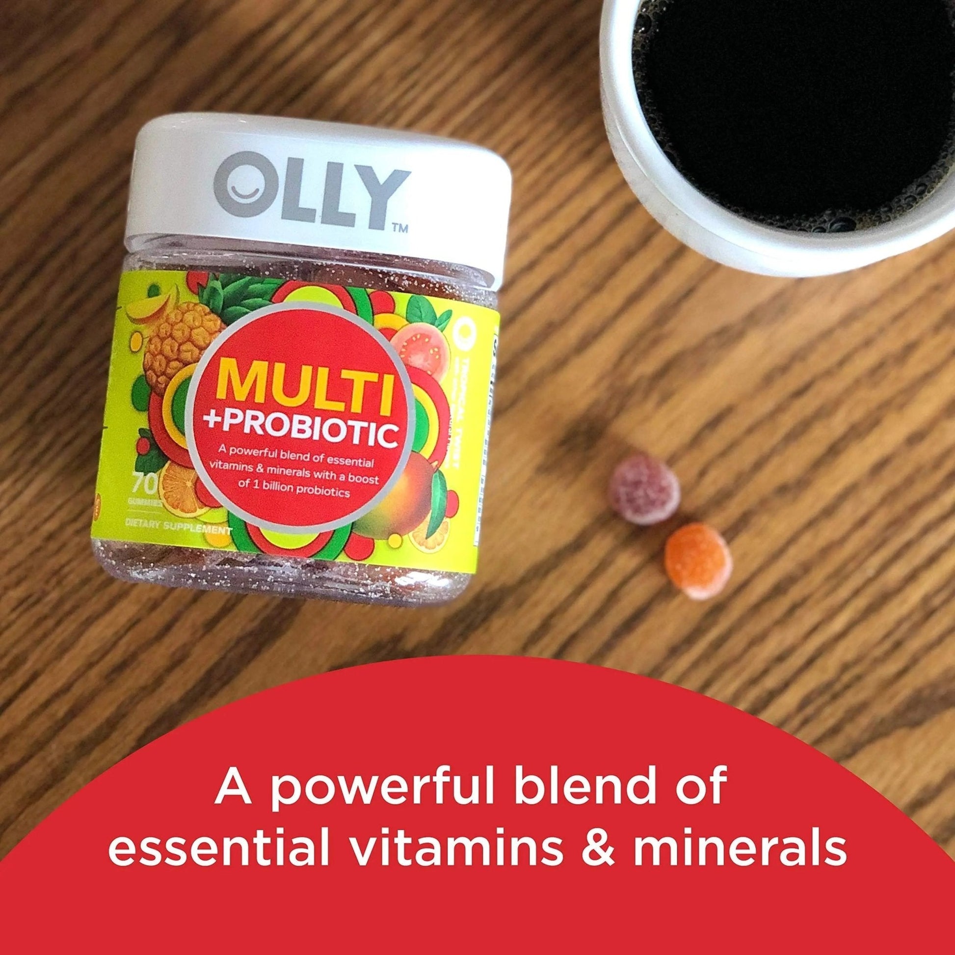 OLLY Multi + Probiotic Adult Multivitamin Gummy, 1 Billion CFUs, Digestive and Immune Support Chewable Supplement, Tropical Twist, 35 Day Supply - 70 Count - Maple Wellness Supplements