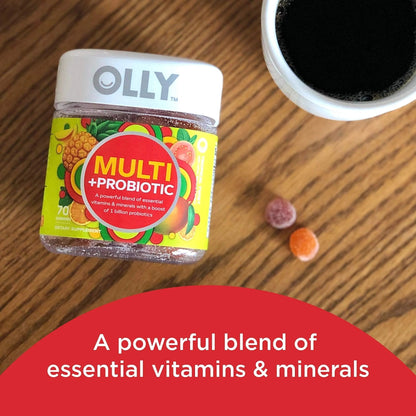 OLLY Multi + Probiotic Adult Multivitamin Gummy, 1 Billion CFUs, Digestive and Immune Support Chewable Supplement, Tropical Twist, 35 Day Supply - 70 Count - Maple Wellness Supplements