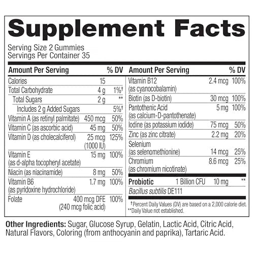 OLLY Multi + Probiotic Adult Multivitamin Gummy, 1 Billion CFUs, Digestive and Immune Support Chewable Supplement, Tropical Twist, 35 Day Supply - 70 Count - Maple Wellness Supplements