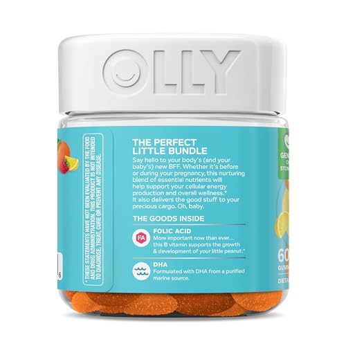 OLLY Prenatal Multivitamin Gummy, Supports Healthy Growth and Brain Development, Folic Acid, Vitamin D, Omega 3 DHA, Chewable Supplement - Maple Wellness Supplements