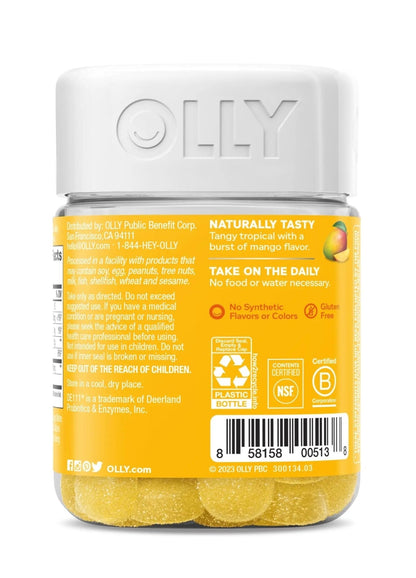 OLLY Probiotic Gummy, Immune and Digestive Support, 1 Billion CFUs, Chewable Probiotic Supplement, Mango, 25 Day Supply - 50 Count - Maple Wellness Supplements