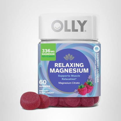OLLY Relaxing Magnesium Gummies, Supports Muscle Relaxation*, Magnesium Citrate, Raspberry Lavender Flavor, 15 Day Supply - 60 Count - Maple Wellness Supplements