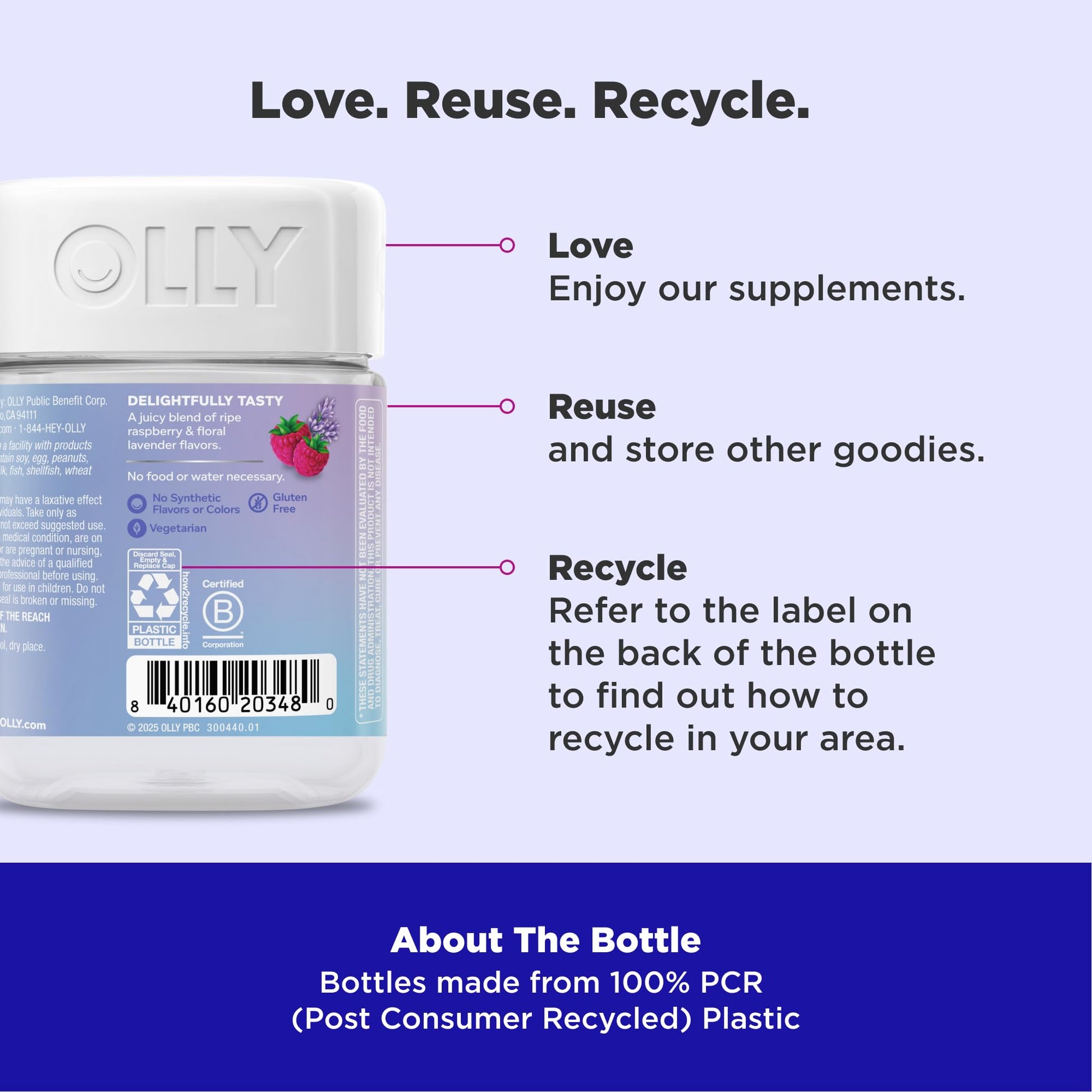 OLLY Relaxing Magnesium Gummies, Supports Muscle Relaxation*, Magnesium Citrate, Raspberry Lavender Flavor, 15 Day Supply - 60 Count - Maple Wellness Supplements