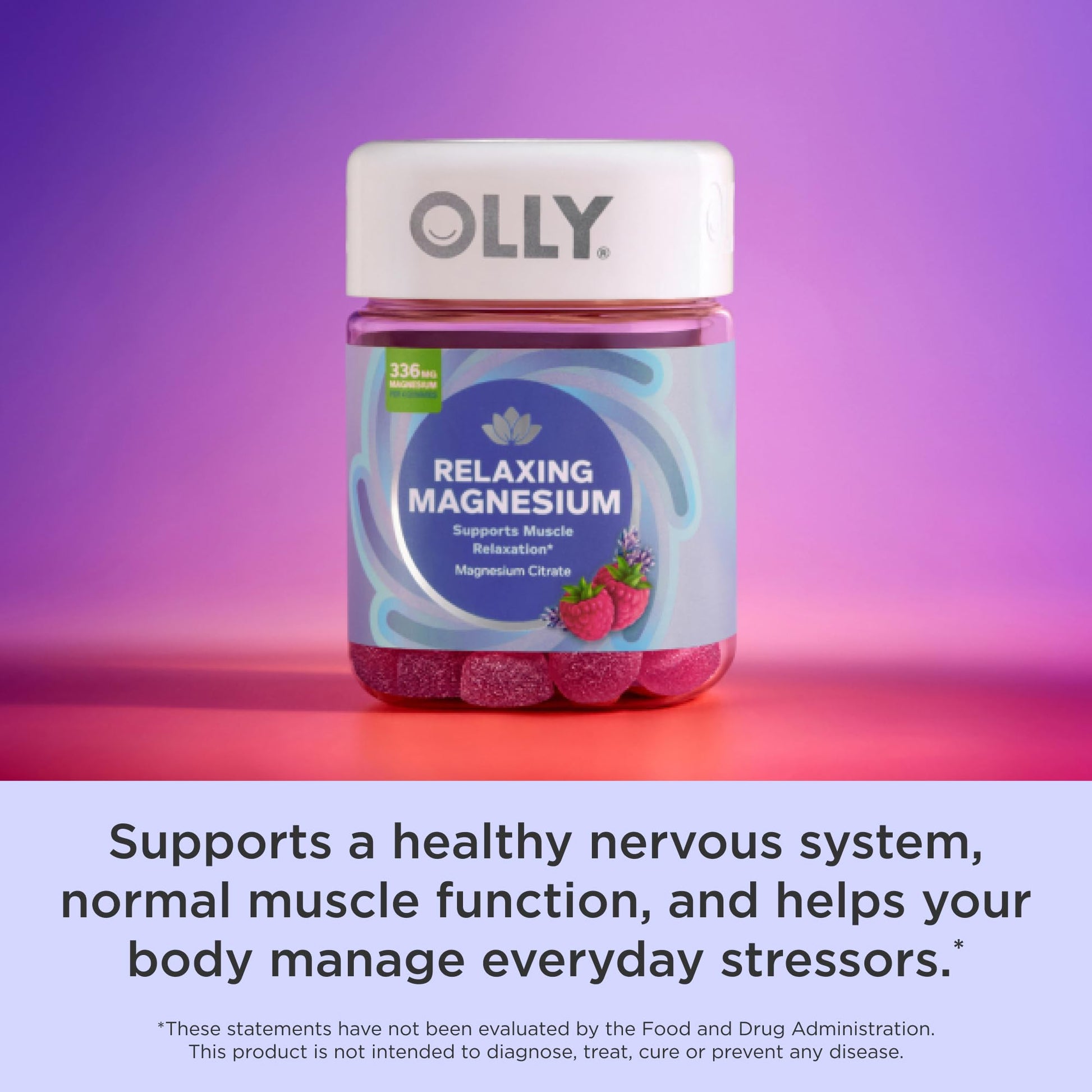 OLLY Relaxing Magnesium Gummies, Supports Muscle Relaxation*, Magnesium Citrate, Raspberry Lavender Flavor, 15 Day Supply - 60 Count - Maple Wellness Supplements