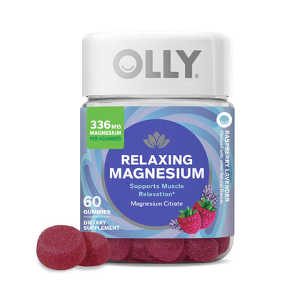 OLLY Relaxing Magnesium Gummies, Supports Muscle Relaxation*, Magnesium Citrate, Raspberry Lavender Flavor, 15 Day Supply - 60 Count - Maple Wellness Supplements