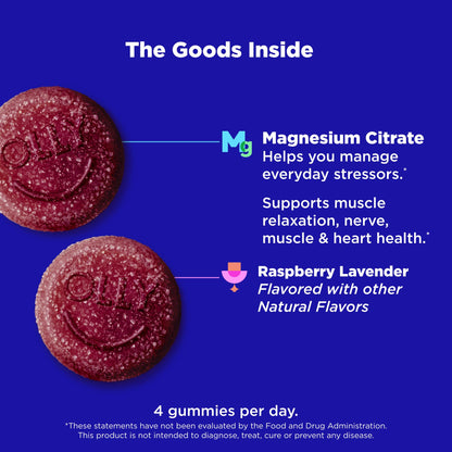 OLLY Relaxing Magnesium Gummies, Supports Muscle Relaxation*, Magnesium Citrate, Raspberry Lavender Flavor, 15 Day Supply - 60 Count - Maple Wellness Supplements