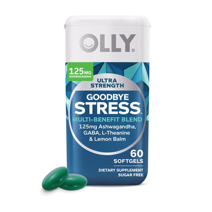 OLLY Ultra Strength Goodbye Stress Softgels 60 Count & Laser Focus Gummy 36 Count Brain Support Supplement Bundle - Maple Wellness Supplements