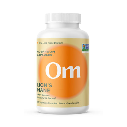 Om Lion’s Mane Mushroom Capsules - Organic Mushroom Supplement and Nootropic - Brain Supplements for Memory and Focus, 180 Count (60 Servings) - Maple Wellness Supplements