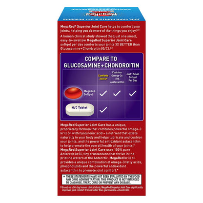 Omega-3 Krill Oil and Joint Supplement - Megared Joint Care 60 softgels - EPA/DHA fatty acids, Antioxidants, Hyaluronic acid, No fishy burp aftertaste as with Fish Oil - Maple Wellness Supplements