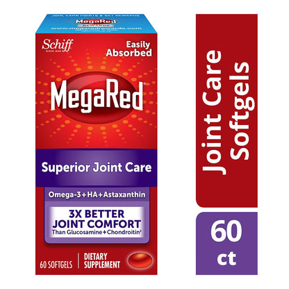 Omega-3 Krill Oil and Joint Supplement - Megared Joint Care 60 softgels - EPA/DHA fatty acids, Antioxidants, Hyaluronic acid, No fishy burp aftertaste as with Fish Oil - Maple Wellness Supplements