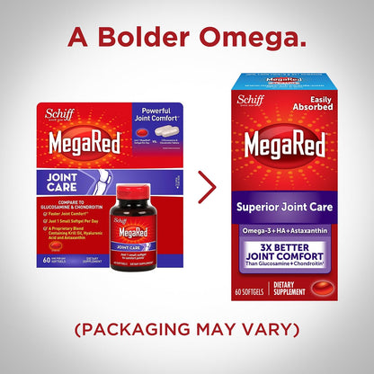 Omega-3 Krill Oil and Joint Supplement - Megared Joint Care 60 softgels - EPA/DHA fatty acids, Antioxidants, Hyaluronic acid, No fishy burp aftertaste as with Fish Oil - Maple Wellness Supplements