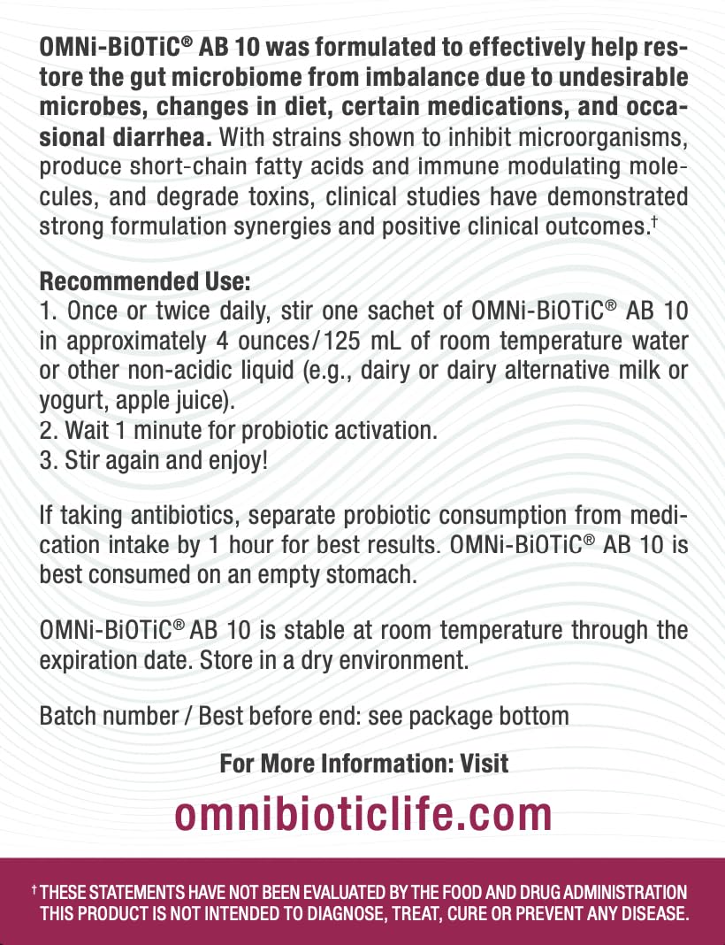 OMNi BiOTiC AB 10 - Clinically Tested Restorative Probiotic - Supports & Restores Gut Flora & Digestion - Digestive Probiotic for Diarrhea - Vegan, Hypoallergenic, Non-GMO (30 Daily Packets) - Maple Wellness Supplements