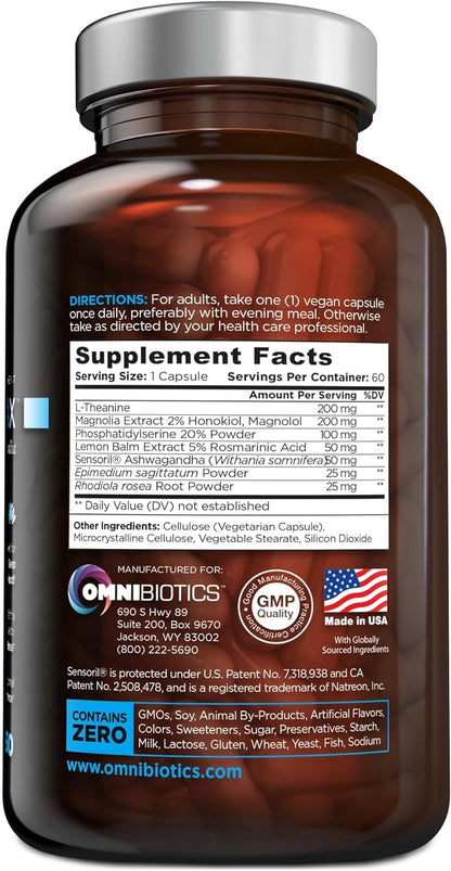 OmniBiotics Cortisol Supplement for Women and Men - High Cortisol Manager with Ashwagandha, L-Theanine, Magnolia Extract, Phosphatidylserine to Support Relaxation, Calm, Detox - 60 Vegan Capsules - Maple Wellness Supplements