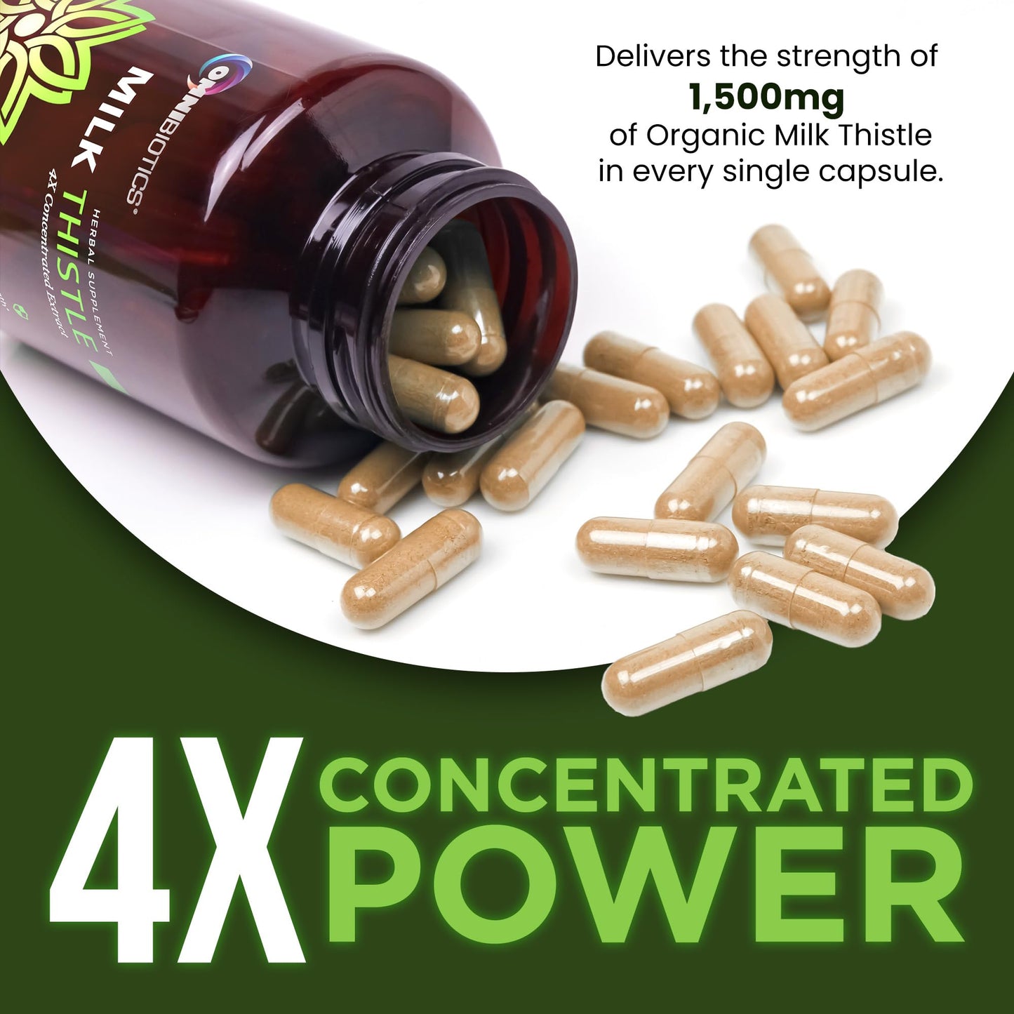OmniBiotics Organic Milk Thistle Supplement 1500mg – 4X Concentrated Extract with Silymarin – High Potency Liver Detox & Support - Maple Wellness Supplements