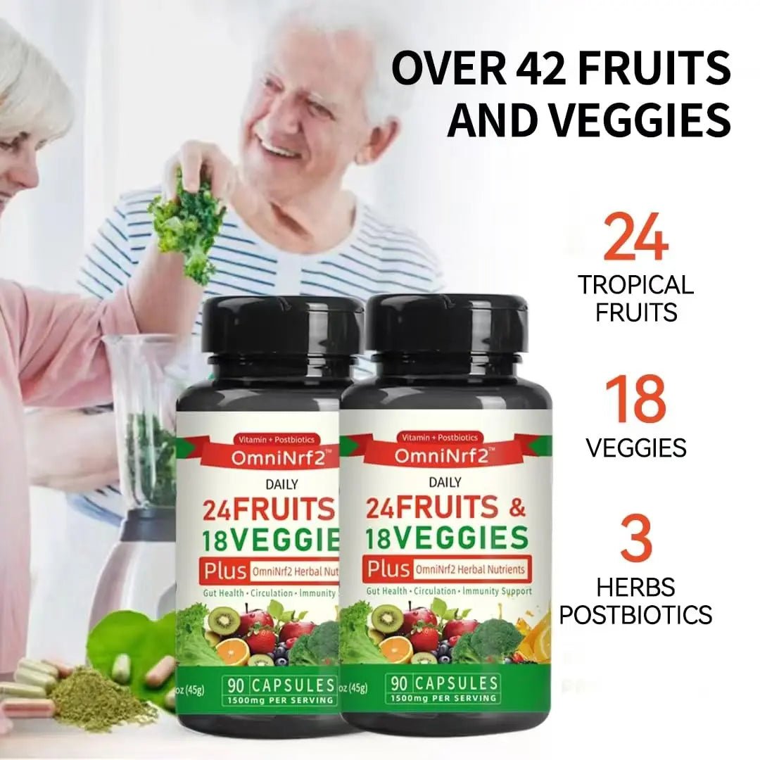 OmniNrf2 Postbiotic Supplement Capsules for Gut Health, Superfood with 24 Fruits & 18 Veggies & Fermented Herbal Plants, 90 Capsules for Antioxidant Support - Maple Wellness Supplements