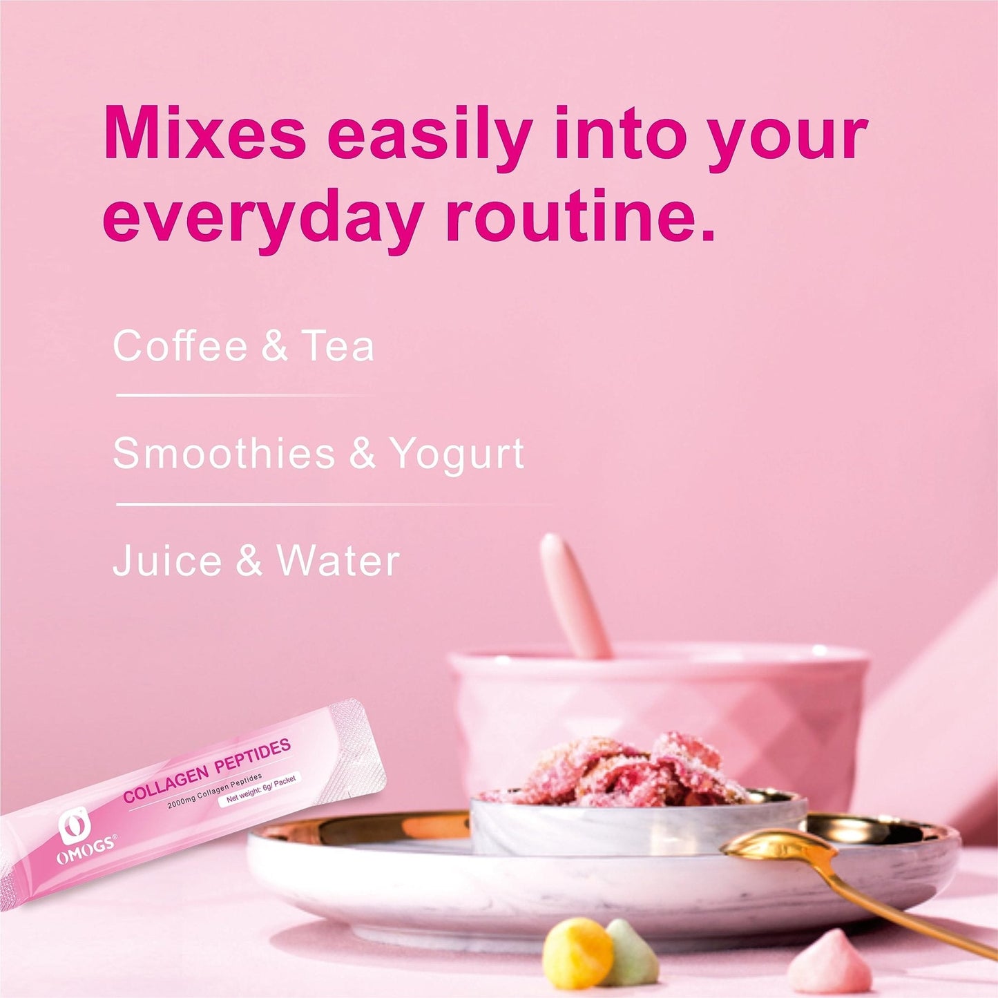 OMOGS Collagen Peptides Powder, with Prebiotics & Cranberry Extract -Hydrolyzed Collagen Peptides Support Hair, Skin, Nail, Bone & Digestive Health - Maple Wellness Supplements